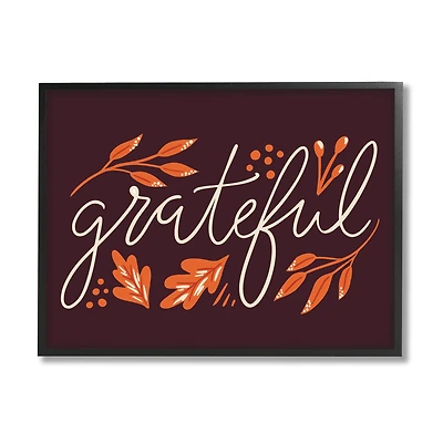 Stupell Industries Grateful Autumnal Leaves Phrase Framed Giclee Art