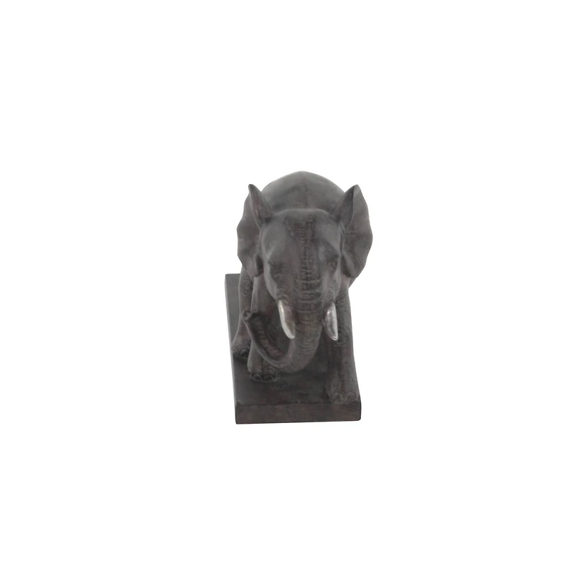 11" Brown Eclectic Polystone Elephant Sculpture