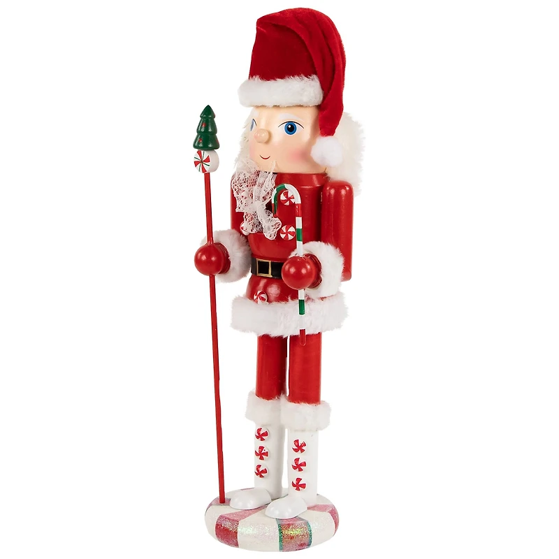 13.75" Red & White Peppermint Twist Mrs. Claus Wooden Christmas Nutcracker
