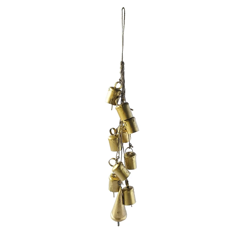 Hello Honey® 13" Gold Handmade Hanging Metal Bells on Jute Rope