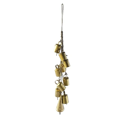 Hello Honey® 13" Gold Handmade Hanging Metal Bells on Jute Rope