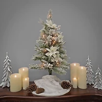 3ft. Pre-Lit Frosted Colonial Poinsettia Artificial Christmas Tree, Clear Lights