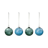 Hello Honey® 5" Glass Ball Ornament with Etched Leaves Set