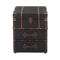 Blue Wood and Linen Traditional Accent Table, 22" x 18" x 18"