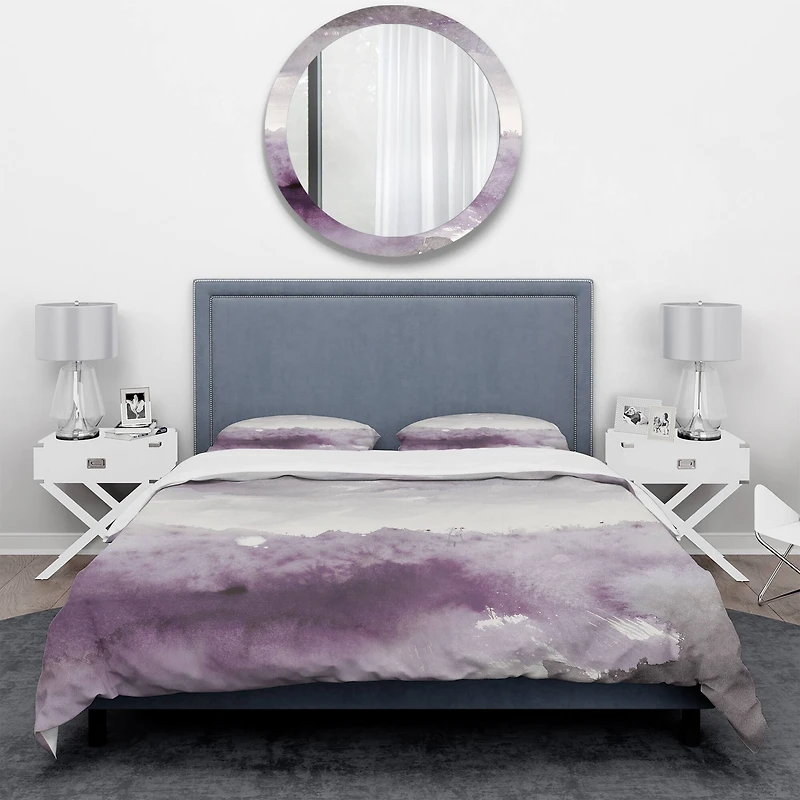 Designart 'Midnight at the Lake II Amethyst and Grey' Geometric Bedding Set
