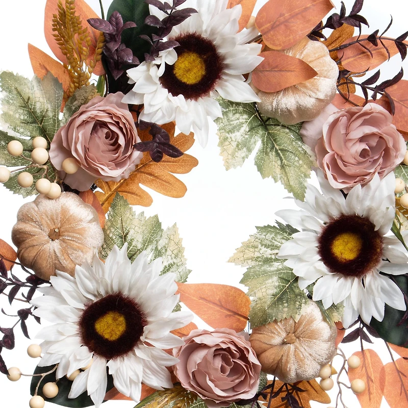 22" Sunflower, Pumpkin & Rose Wreath by Ashland®