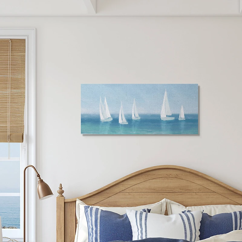 Stupell Industries White Sail Boats across Soft Blue Coast Canvas Wall Art
