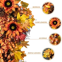 Glitzhome® 27" Fall Sunflower, Maple Leaf & Berry Swag