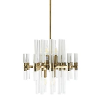 Gold Metal Crystal Embellished 8 Light Chandelier with Link Style Chain 16" x 16" x 52"