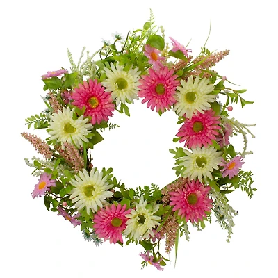 23" Pink & Yellow Chrysanthemum & Berry Floral Spring Wreath