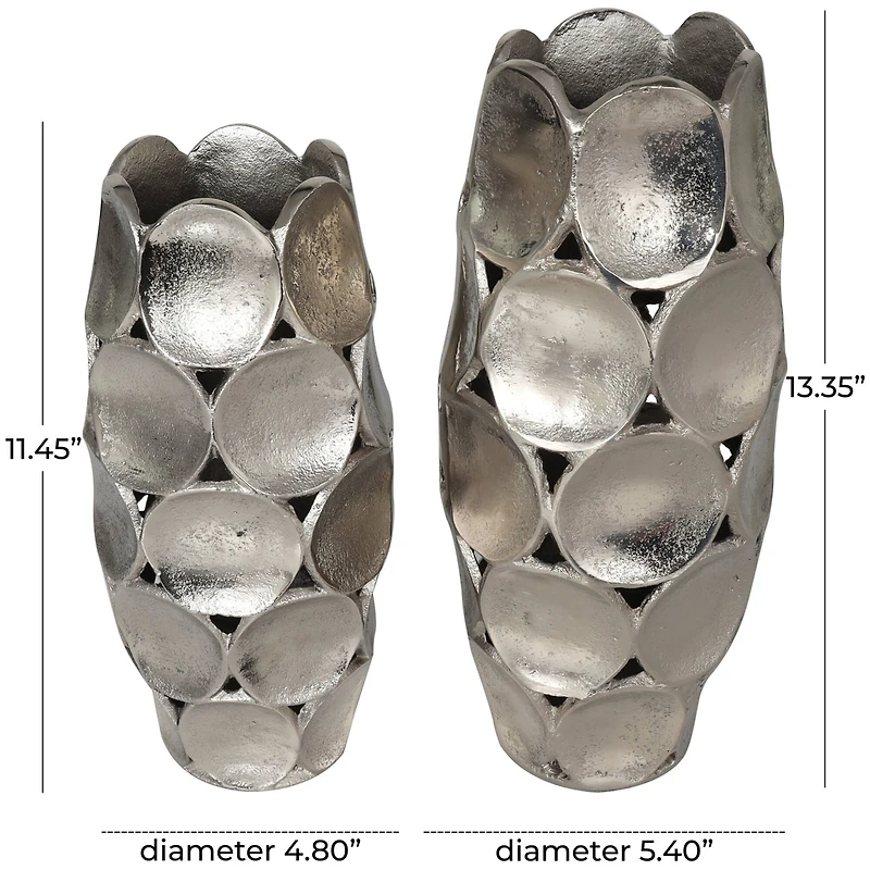 Silver Aluminum Geometric Open Framed Vase Set with Circular Plates