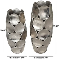 Silver Aluminum Geometric Open Framed Vase Set with Circular Plates