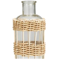 13" Clear Glass Handmade Vase with Light Brown Rattan Woven Body