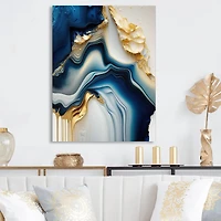 Designart 'Abstract Geode Gold And Blue Marble II' Marble Abstract Canvas Wall Art