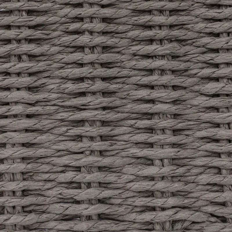 Gray Woven Paper Rope Storage Chest with Hinged Lid & Integrated Handles