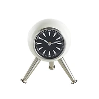 8.5" Silver Orb  Metal Clock with Black Clockface & Silver Tripod Legs