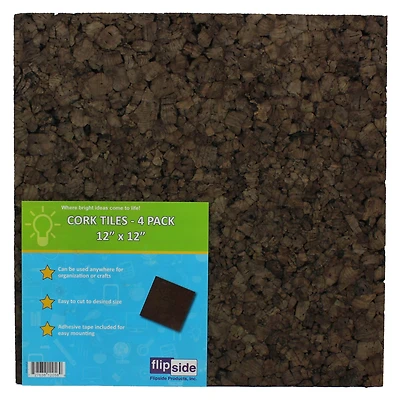 12" x 12" Flipside Dark Cork Tiles, 4ct.