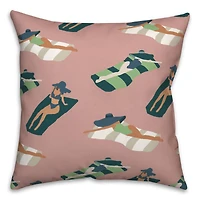 Pink Sun Bathers Pattern Throw Pillow