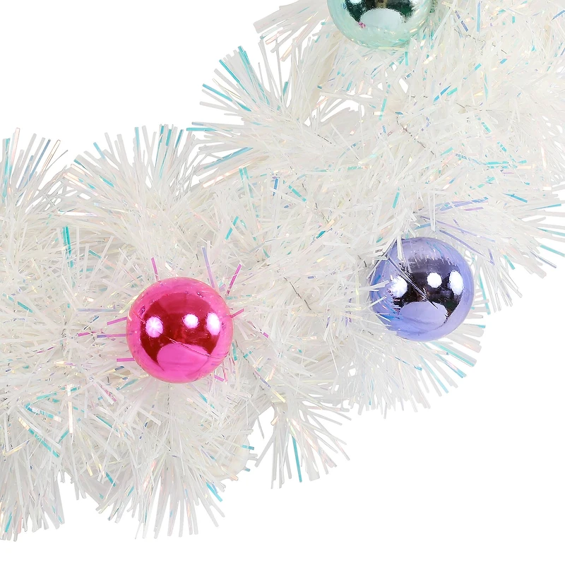 12" White Iridescent Tinsel Wreath with Ornaments by Ashland®