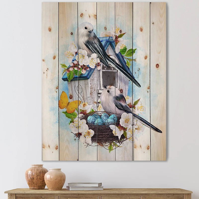 Designart - Two Tit Birds Sitting Near The Nest With Eggs II