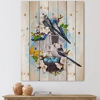 Designart - Two Tit Birds Sitting Near The Nest With Eggs II