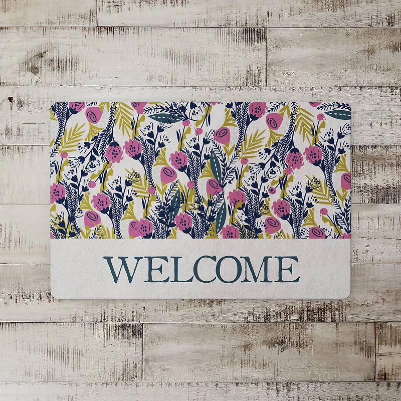 Welcome Florals 27" x 18" Floor Mat