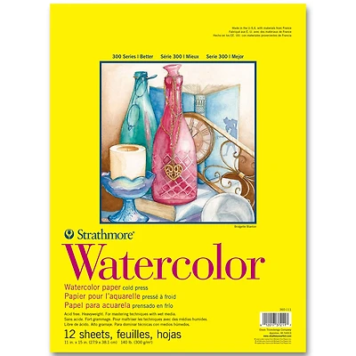 Strathmore Watercolor Paper Pad, 300 Series, Tape-Bound, 12 Sheets