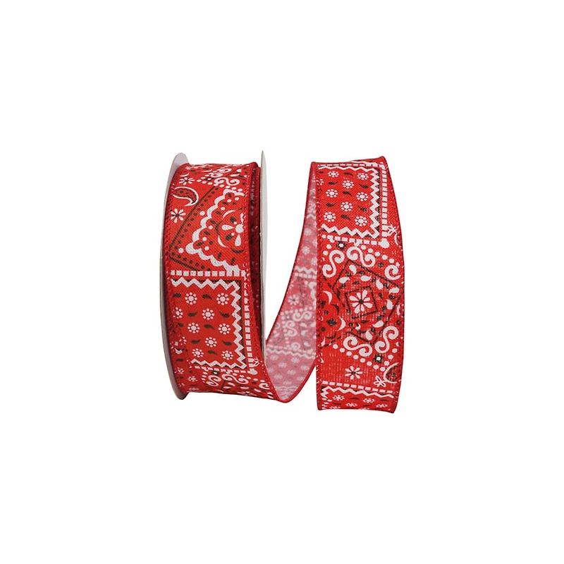 JAM Paper 1.5" x 20yd. Red Bandana Today Wired Ribbon