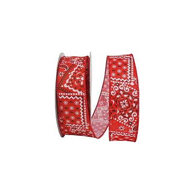 JAM Paper 1.5" x 20yd. Red Bandana Today Wired Ribbon