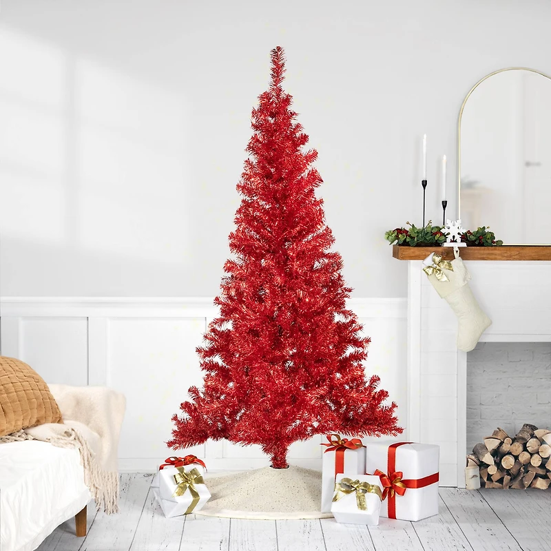 6ft. Unlit Red Artificial Tinsel Christmas Tree