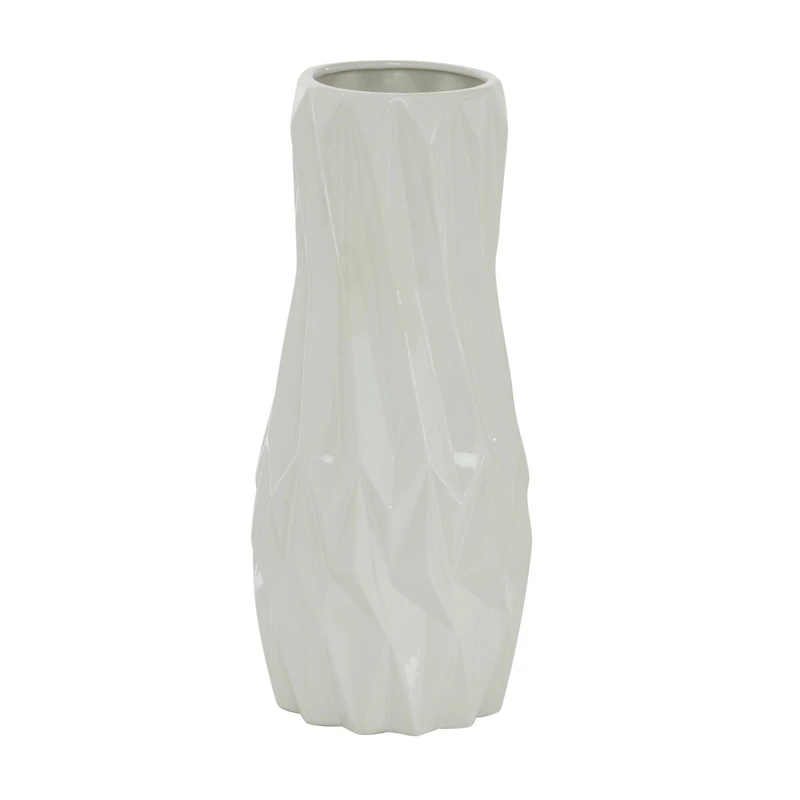 White Ceramic Modern Vase, 16" x 7" x 7"