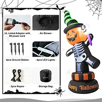 Glitzhome® 6ft. Lighted Halloween Jack-O'-Lantern Skeleton Rotating Inflatable Décor