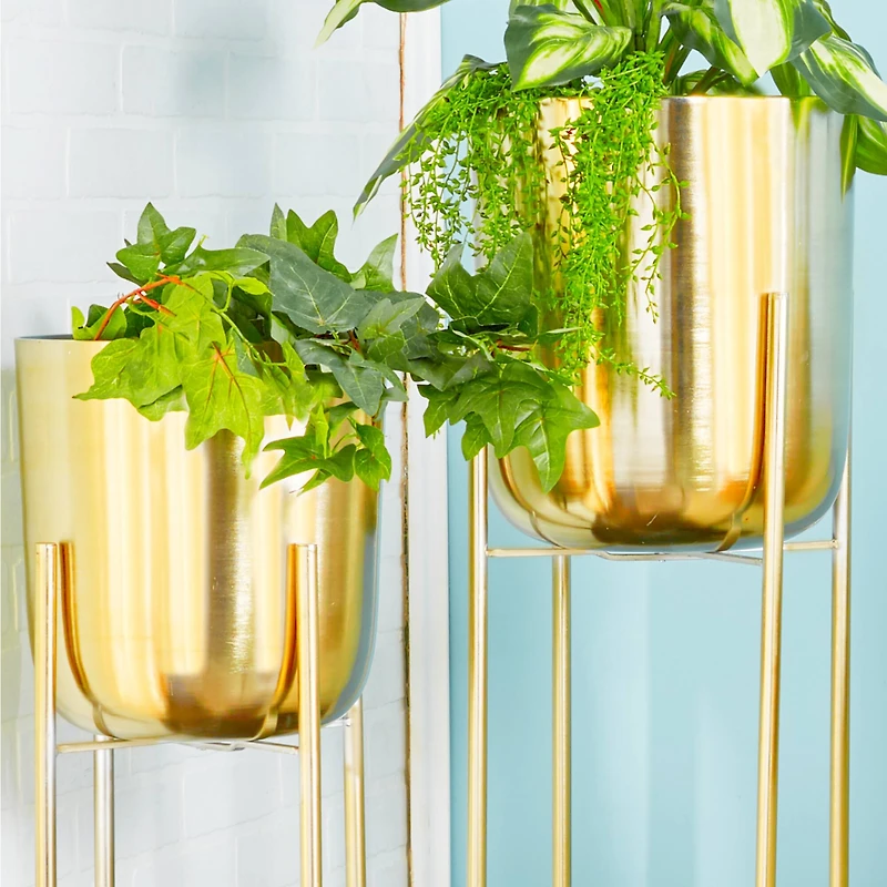 CosmoLiving by Cosmopolitan Gold Metal Glam Planter Set, 39" & 46"