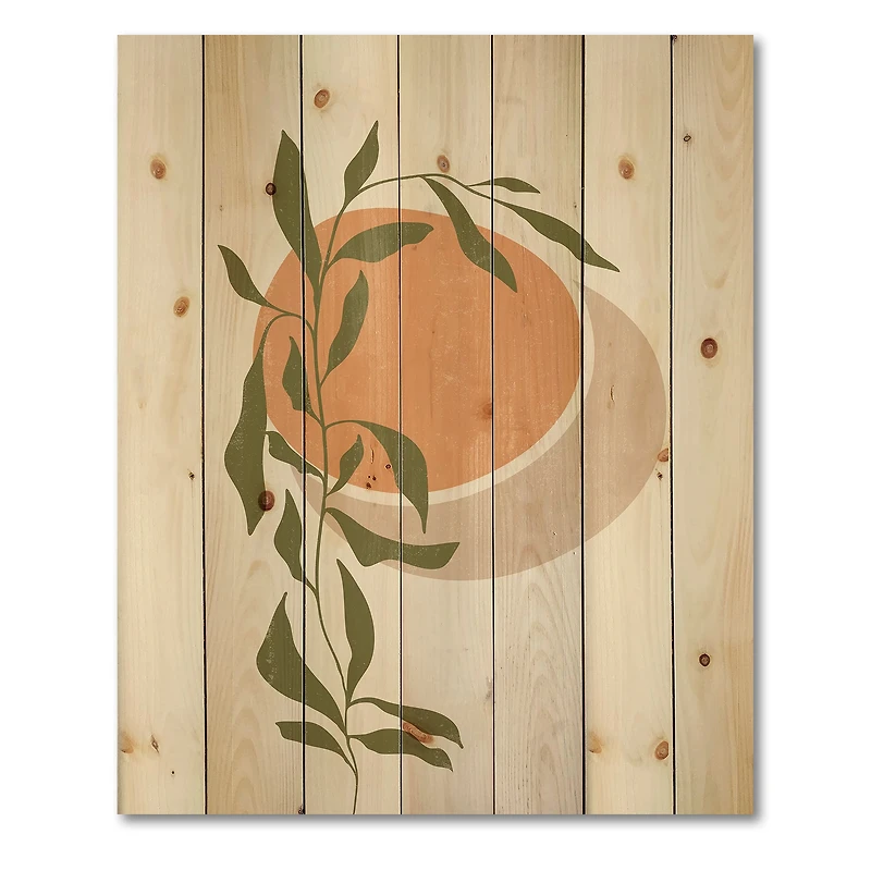 Designart - Abstract Orange Sun and Moon With Tropical Leaf