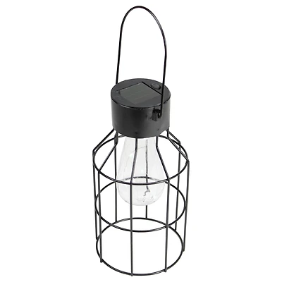 9.5" Black Outdoor Geometric Hanging Solar Lantern with Handle Outdoor Décor