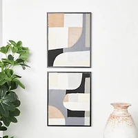 Wooden Geometric Mixed Media Home Wall Décor with Black Frames, Pack of 2 