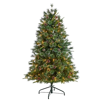 4ft. Pre-Lit Snowed Tipped Clermont Mixed Pine Artificial Christmas Tree, Clear Lights