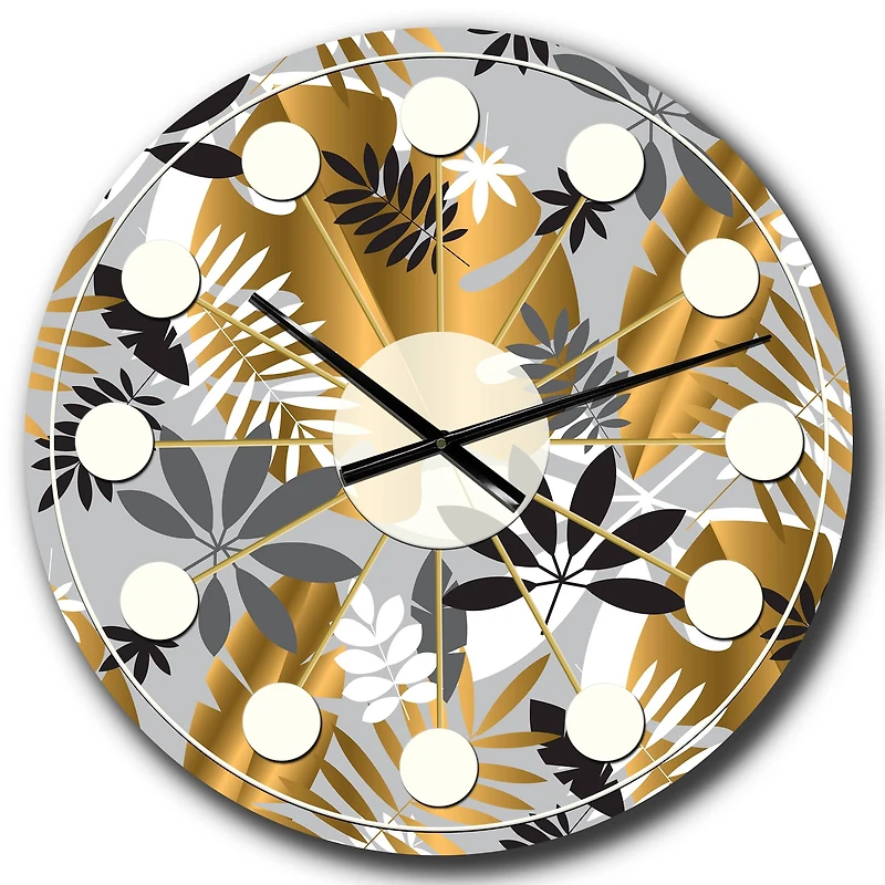 Designart Geometric Luxury Jungle Foliage Mid-Century Modern Wall Clock