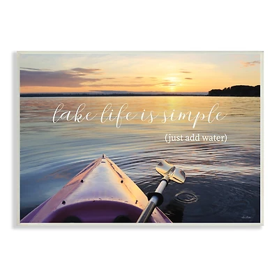 Stupell Industries Lake Life Is Simple Phrase Kayak Boat Sunrise Wood Wall Plaque