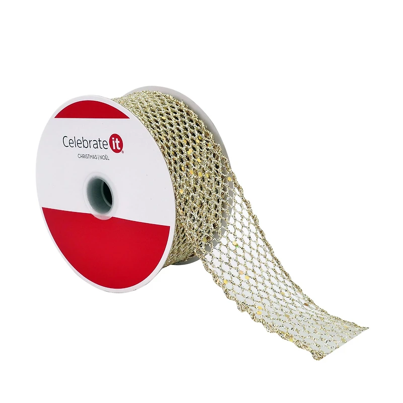 1.5" x 30ft. Champagne Wired Mesh Ribbon by Celebrate It®