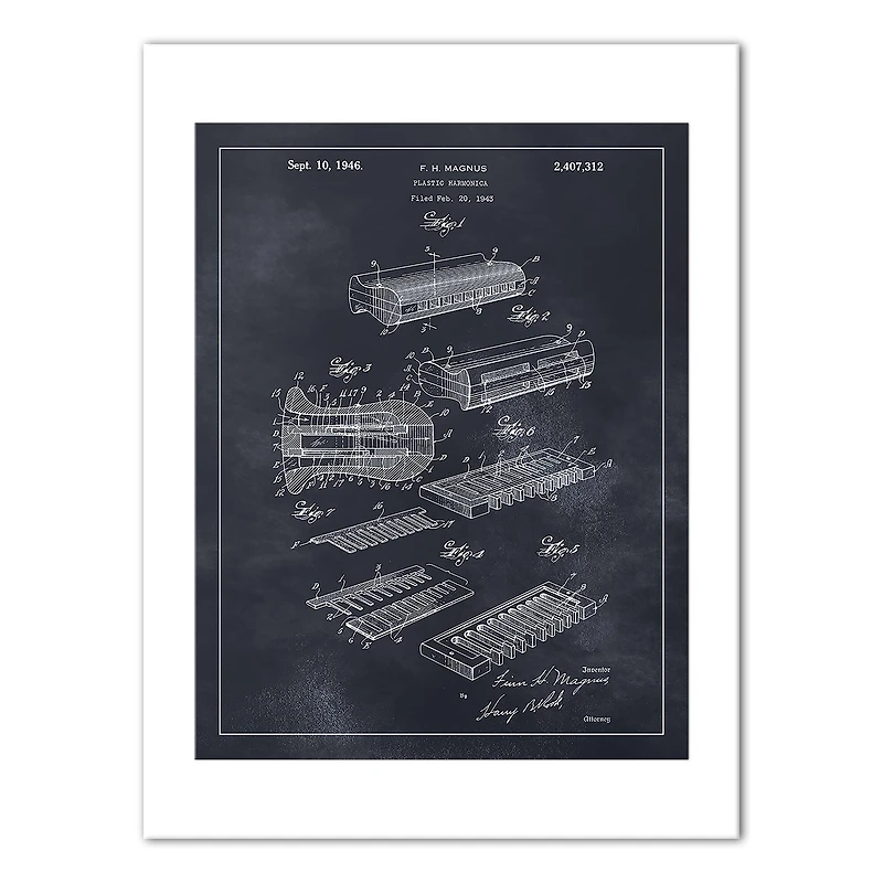 Plastic Harmonica Patent 12" x 16" Canvas Wall Art