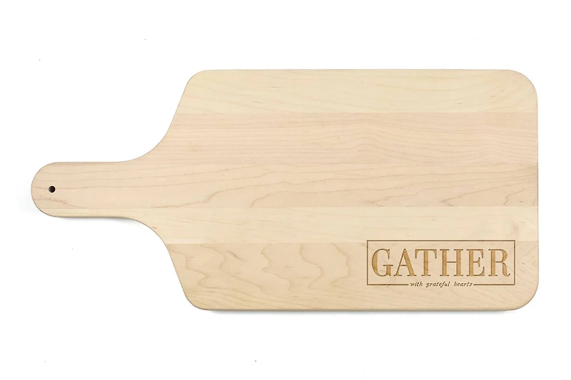 17" Gather Here with Grateful Hearts Maple Paddle Cutting Board