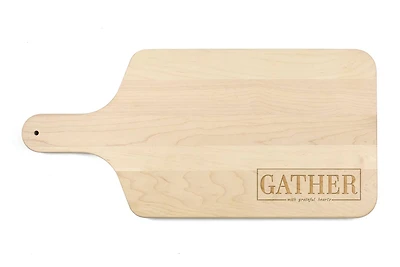 17" Gather Here with Grateful Hearts Maple Paddle Cutting Board