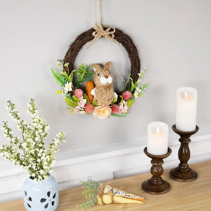 12" Floral Grapevine Spring Easter Wreath with Rabbit