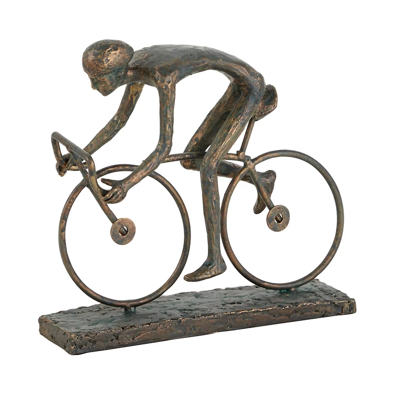 9" Contemporary Bronze Polystone Stylized Cyclist Sculpture