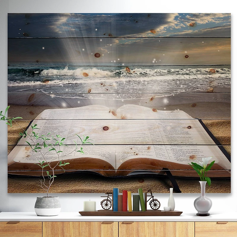 Designart - Jesus Bible at beach