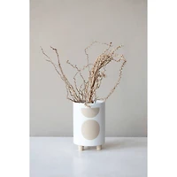 Hello Honey® 8" White Circle Print Stoneware Footed Planter