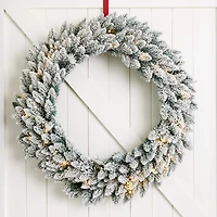 Glitzhome® 36" Pre-Lit Snow Flocked Christmas Wreath, Warm White Lights