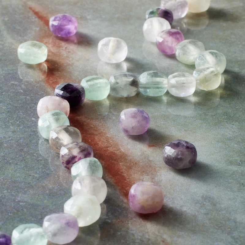 Pink & Blue Faceted Fluorite Coin Beads by Bead Landing