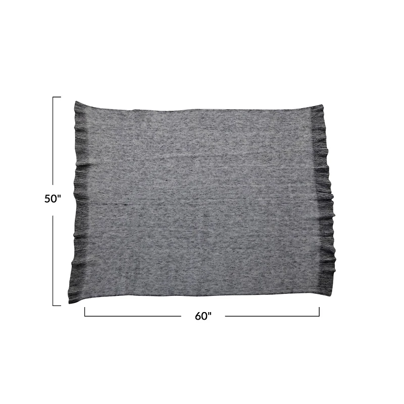 Hello Honey® 60" Gray Brushed New Zealand Wool Throw with Ruffled Edge